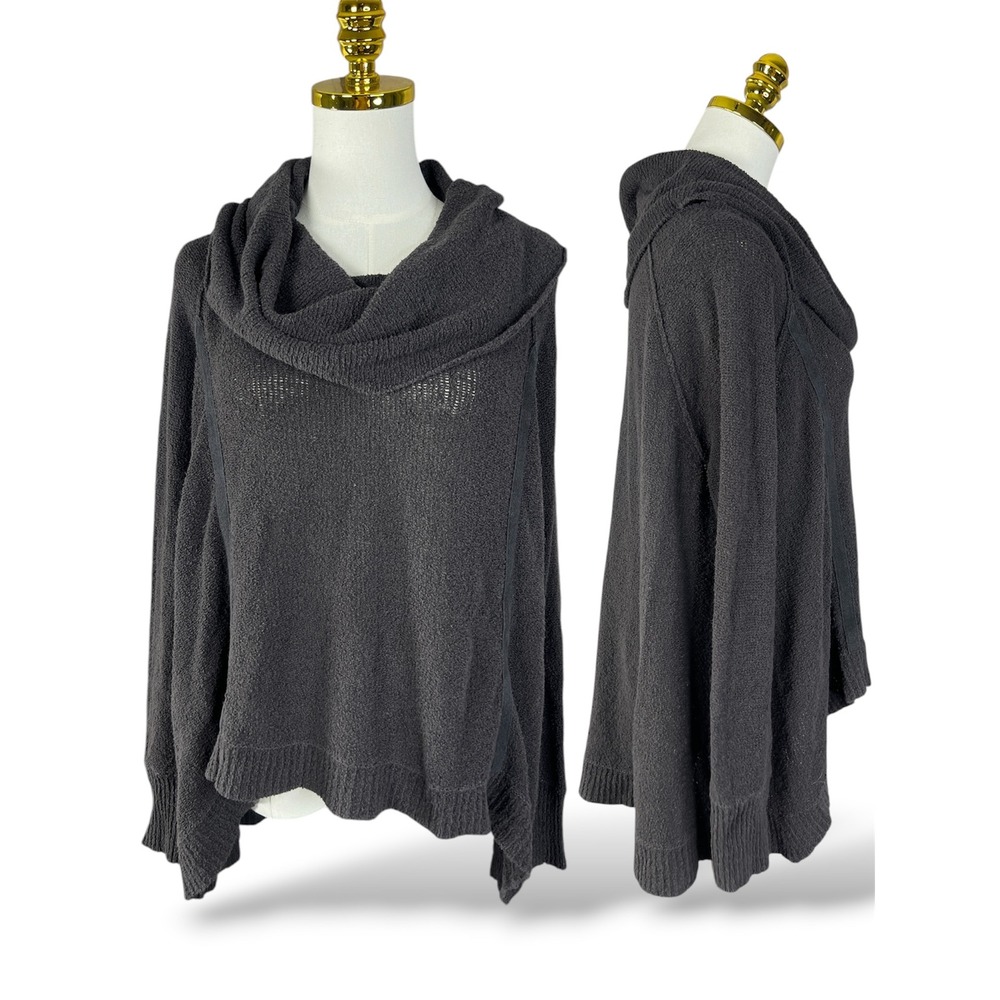 Free People Cowl Neck Boucle Knit Sweater Charcoal Gray High Low Hem Small A35
